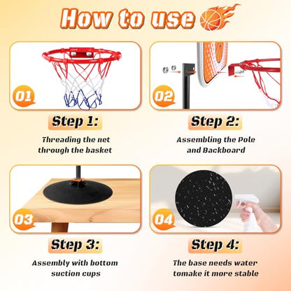 Indoor Basketball Hoop,Mini Tabletop Basketball Hoop Set with Two Balls, Mini Hoops for Desk Table Bed Office Bedroom Basketball Toys for Kids and Adults - style: Clips and Suction Cups
