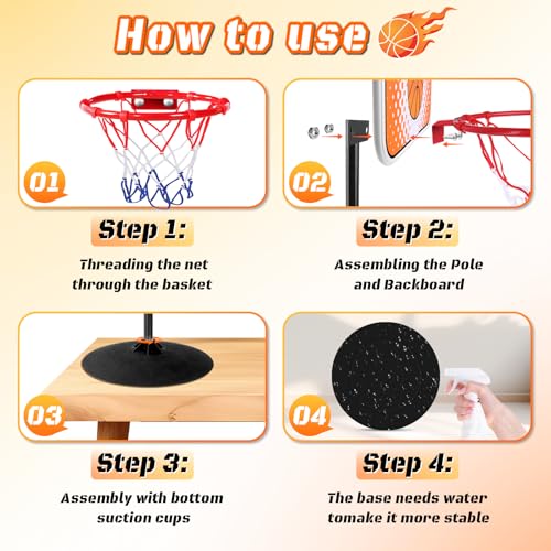 Indoor Basketball Hoop,Mini Tabletop Basketball Hoop Set with Two Balls, Mini Hoops for Desk Table Bed Office Bedroom Basketball Toys for Kids and Adults - style: Clips and Suction Cups