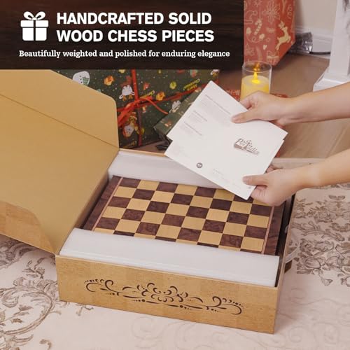 Peradix Magnetic Chess Set with 2 Built-in Storage Drawers, 15'' Wooden Strategy Board Games, 2 Extra Queens, Luxury Magnet Chess Game for Adults, Kids and Family Game Night, Gift Package - size: 15 Inches