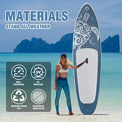 FEATH-R-LITE Inflatable Paddle Board Stand Up Paddleboards for Adults SUP with Premium Accessories Pump, Adjustable Paddle, Leash, Three Fins, Backpack - style: Gray
