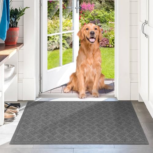 BZ31 Heavy Duty Front Door Mats Non Slip Rubber Backing Entrance Mat Shoes Scraper Welcome Mat - color: 24" X 36" Weave Grey【regular Door】