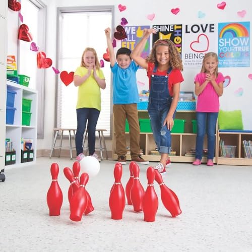 Fun Express Valentine Bowling Set for Kids - Includes 10 Pins and 2 Balls.- Valentine's Day Games and Party Activities