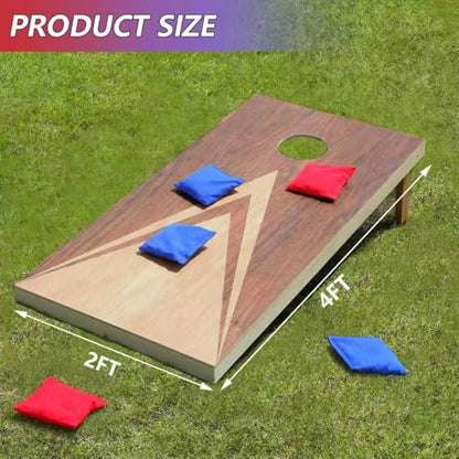 Regulation Cornhole Board Set with Storage Capability, 4 x 2 ft Solid Wood Cornhole Game Set with 8 Bean Bags and 2 Cornhole Board, Premium Corn Hole Game for Adults and Family (Rustic)