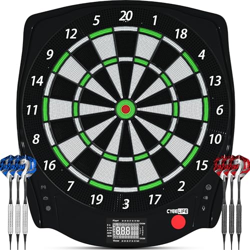CyeeLife Electronic Dartboard with Soft Darts and Extra Accessories,8 Players&34 Games&255 Variations