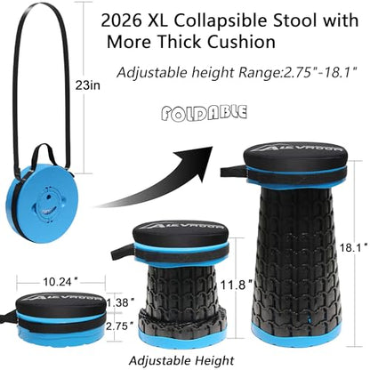 ALEVMOOM XXL 18.1" Telescoping Stool with Thick Cushion, Portable Telescoping More Sturdy Capacity 800Lbs,Collapsible Retractable Adjustable Folding Stool for Garden Hiking Fishing BBQ(Blue) - color: Blue