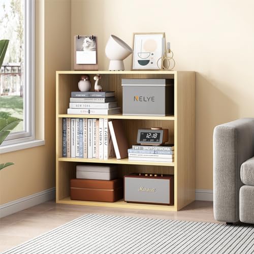 NELYE Basic Open Shelf Bookcase - 3-Tier Wooden Cube Storage Shelves Split Bookshelf, Oak - color: Oak, size: 3-Tier
