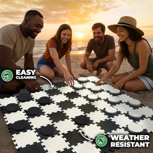 Swooc Games® - 2-in-1 Premium Giant Checkers & Tic Tac Toe Game (4ft x 4ft) - 100% High Density EVA Foam Mat & Pieces - Extra Large Checkers Set with Jumbo Checkerboard and Yard Size Tic Tac Toss