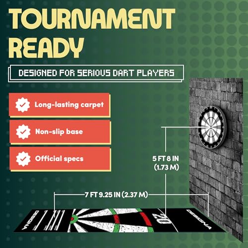 Designa Darts | Non-Slip Carpet Dart Mat with Double Top Design & Throw Lines | 290cm x 60cm
