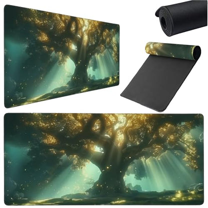 Large Extended Gaming Mouse Pad with Stitched Edges, (35.4X15.7In) Durable Non-Slip Natural Rubber Base, Waterproof Computer Keyboard Pad Mat for Esports Pros/Gamer/Desktop/Office/Home (A) - color: A