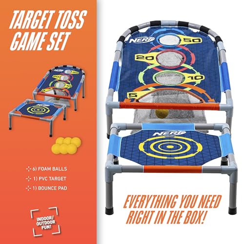 NERF Kids Bounce N Score Target Toss Game Set - Foam Ball Bouncing Game for Kids Ages 6+ - (6) Foam Bouncy Balls and (1) Scoring Target Included