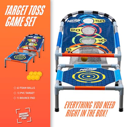 NERF Kids Bounce N Score Target Toss Game Set - Foam Ball Bouncing Game for Kids Ages 6+ - (6) Foam Bouncy Balls and (1) Scoring Target Included