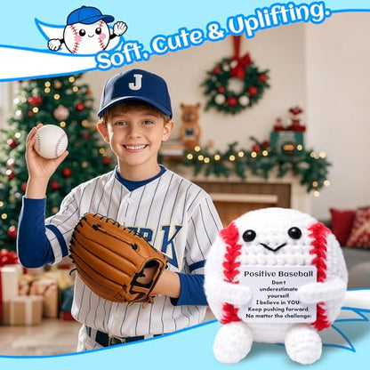 OkiyiD Mini Funny Positive Gifts Baseball, Knitted Wool Baseball Crochet Toy with Positive Card, Creative Cute Emotional Support Cheer Up Keepsake Gift for Kids Boys Men College Temmate - style: baseball