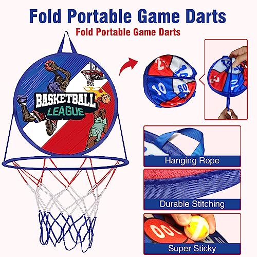 2 in 1 Basketball Hoop Indoor & outdoor with Dart Board for Kids,14" Foldable Dart Board with Sticky Balls and Mini Basketball Hoop, Party Birthday Gifts Toy for 2 3 4 5 6 7 8 9 10 Year Old Boys Girls