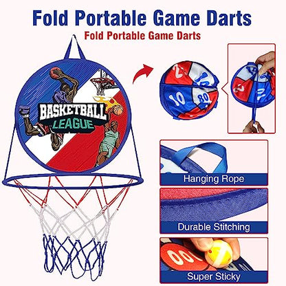 2 in 1 Basketball Hoop Indoor & outdoor with Dart Board for Kids,14" Foldable Dart Board with Sticky Balls and Mini Basketball Hoop, Party Birthday Gifts Toy for 2 3 4 5 6 7 8 9 10 Year Old Boys Girls