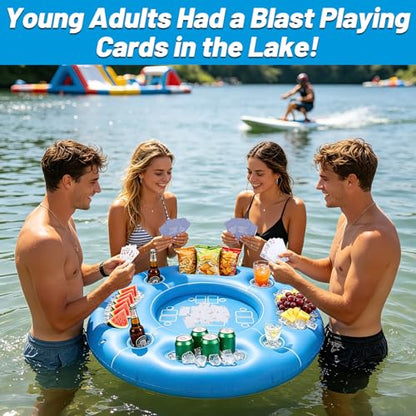 Biggun Floating Pool Game Table - Spacious Inflatable Board Games Table with Waterproof Playing Cards, Fun to Use Food Drink Bar for Summer Pool Accessories