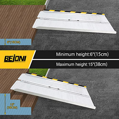 BEJONI 5FT Portable Wheelchair Ramp with Handle, 28'' Wide, Sliver | Aluminum Folding Handicap Ramp, 600 Lbs Capacity Non-Skid Wheelchairs for Home Steps, Thresholds, Doorways, Front Porch - size: 5FT x 28'' W