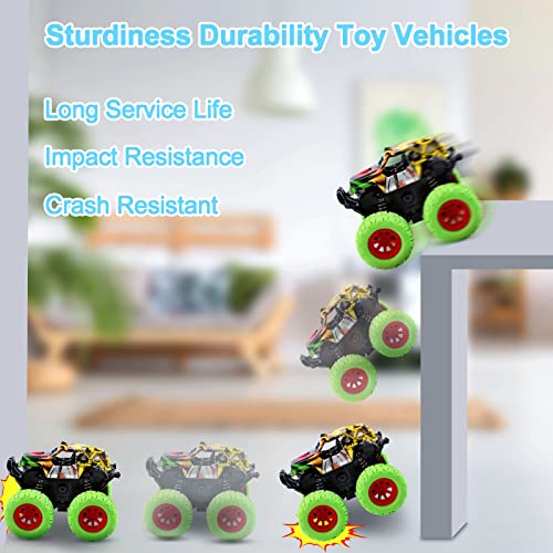 M SANMERSEN Monster Truck Toys for Kids, Friction Cars for Toddlers Push and Go 360° Rotating Stunt Car for 3+ Year Old Boys Girls Gifts (2 Pack - Blue and Green) - color: Blue
