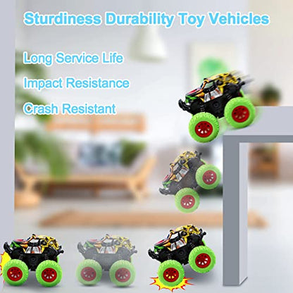M SANMERSEN Monster Truck Toys for Kids, Friction Cars for Toddlers Push and Go 360° Rotating Stunt Car for 3+ Year Old Boys Girls Gifts (2 Pack - Blue and Green) - color: Blue