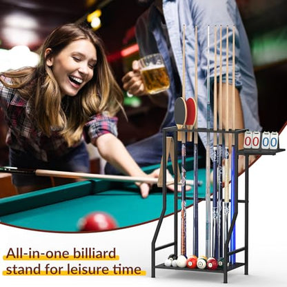 YBING Pool Stick Holder - Pool Stick Stand for 10 Sticks, Pool Stick Rack, Floor Cue Stick Holder, Billiard Cue Rack, Pool Table Accessories, Bamboo Black - color: Black Bamboo