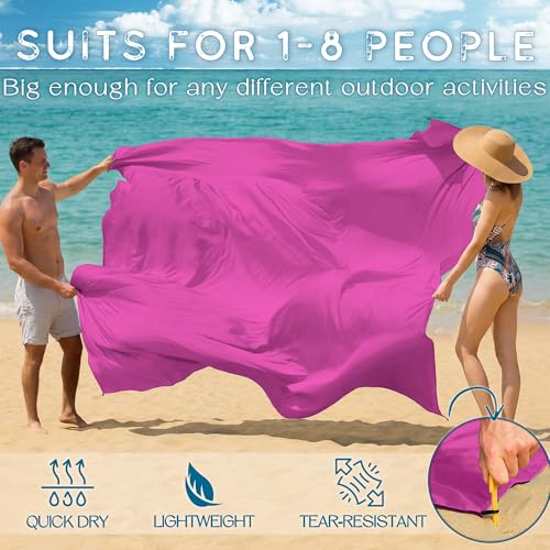 BYDOLL Beach Blanket Waterproof Sandproof Large Sand Free,78''X81''/10'X9' Oversized Sandless Lightweight Blanket Picnic Mat for Beach Travel Camping Hiking with Stakes - color: Raspberry, size: 10'X9'