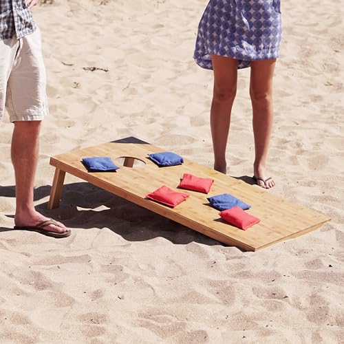 GoSports Bamboo Cornhole Toss Game Set with 8 Bean Bags & Carrying Case - Choose Regulation or Tailgate Size Boards