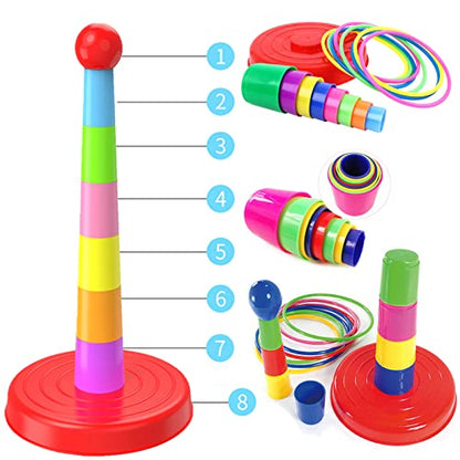 2 Color Columns + 48 Circles, Colorful Happy Circle Game,Children's Play Park, Christmas Party Birthday Party Gift. Suitable for Indoor Holiday Games Family Christmas Party Games