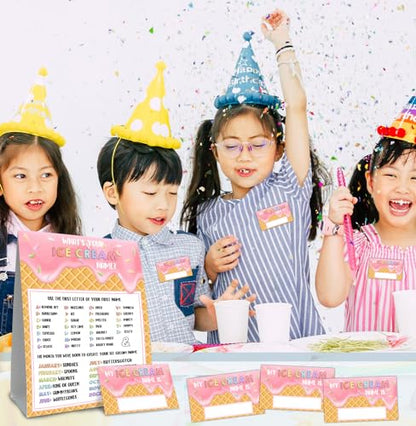 What's Your Ice Cream Name, Ice Cream Decorations for Birthday Party, 30PCS Sticker Name Cards for Birthday Party Supply - style: Icecream