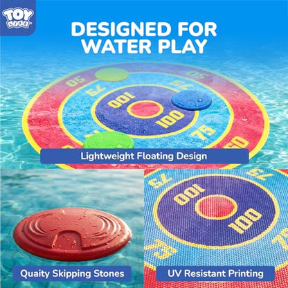 TOY Life Water Skipping Ball Pool Game, Skip Ball Pool Toys for Kids Teens Adults, Water Bouncing Beach Balls for Swimming Pool Lake, Summer Floating Water Sports Game Mat with Scoring Rings