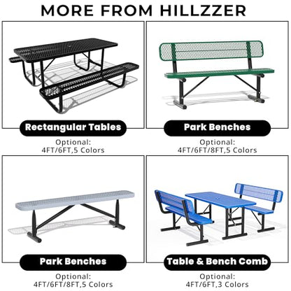 All-Weather Round Outdoor Picnic Table, Commercial Picnic Table Bench Set with Umbrella Hole, Thermoplastic Coated Metal Dining Tables for School, Stores, Park, Patio, Yard, Green - color: Green
