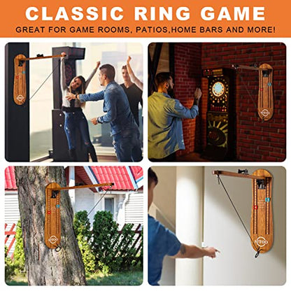 Ring Toss Game for Adults, Outdoors Games, Wall Mounted Hook and Ring Game with Foldable Arm - color: Wood