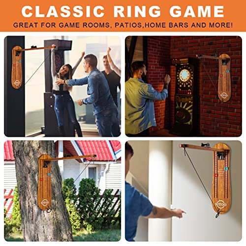 Ring Toss Game for Adults, Outdoors Games, Wall Mounted Hook and Ring Game with Foldable Arm - color: Wood