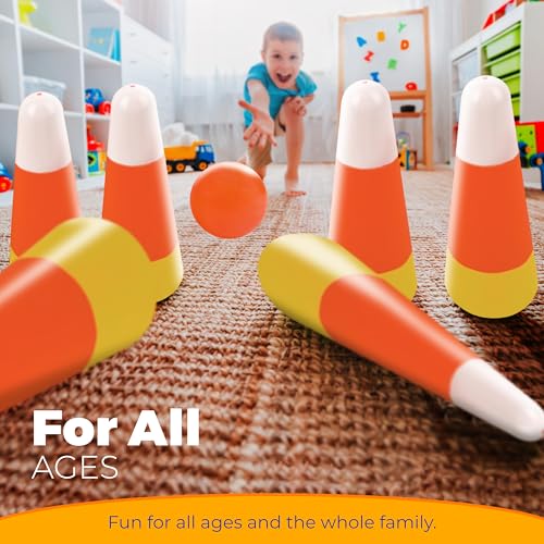 4E's Novelty Halloween Candy Corn Bowling Game for Party, Plastic Fall Games for Kids & Adults Indoor/Outdoor Backyard Fall Carnival Activity Trunk or Treat Game, Fall Festival Party Supply