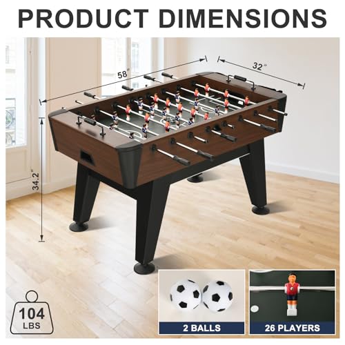 RAYKEEP 58" Foosball Table, Competition Soccer Table Game w/ 2 Balls for Adult Youth, Heavy-Duty Arcade Table Soccer for Home, Game Room - color: WoodGrain