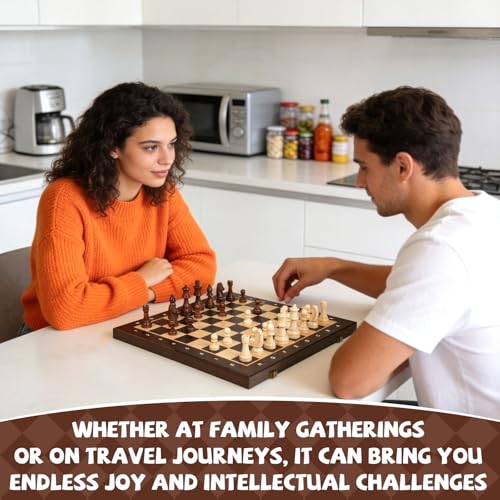15" Magnetic Wooden Chess Set for Kids,Adults & Beginners with 3" King & 2 Extra Queens – Portable Folding Travel Chess Board with Storage – Classic Strategy Game