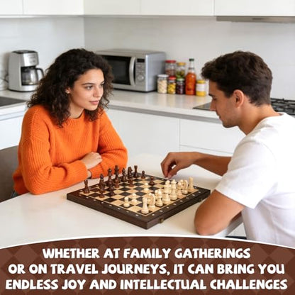 15" Magnetic Wooden Chess Set for Kids,Adults & Beginners with 3" King & 2 Extra Queens – Portable Folding Travel Chess Board with Storage – Classic Strategy Game