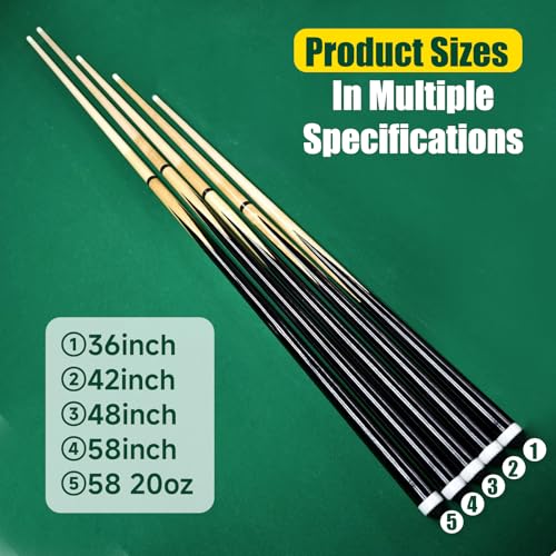 HMQQ Pool Cue Sticks – 42"/48"/58" Billiard Cues with 13mm Leather Tip – 17oz/18oz Standard or 20oz Heavy – Set of 2 or 4 – Durable 2-Piece Pool Sticks for Beginners, Adults, Home & Bar - size: 42" set of 2