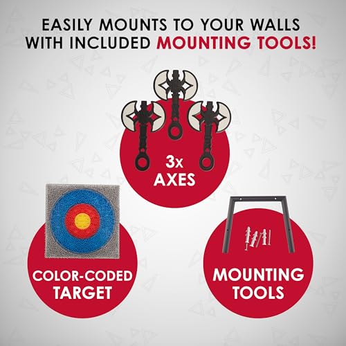 Jumbl Wall-Mounted Axe Throwing Game Set with Bristle Target and 3 Foam Axes, Indoor Safe Play for Adults, Teens, and Kids, Game Room Wall Decor for Basements, Man Caves, Bars, and Family Game Nights
