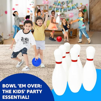 Grip Kids Jumbo Family Fun Bundle – 17-inch Giant Bowling Set with 6 Pins & 2 Balls + Jumbo Checkers Board Game, Indoor & Outdoor Toys for Kids & Toddlers, Backyard Party Games, Travel-Friendly