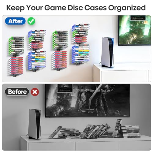 Video Game Storage Wall Mount for Switch/PS5/PS4/Switch2/XBX Game Case Holder, Gaming Shelf Mount Gamecase Organizer Up to 72PCS, Wall-Mounted Gaming Display Stand Tower for Gift, 8 Pack, Black - size: 8 Packs