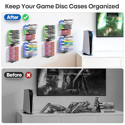 Video Game Storage Wall Mount for Switch/PS5/PS4/Switch2/XBX Game Case Holder, Gaming Shelf Mount Gamecase Organizer Up to 72PCS, Wall-Mounted Gaming Display Stand Tower for Gift, 8 Pack, Black - size: 8 Packs