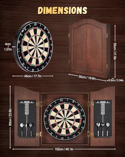 Sisal Dart Board Cabinet Sets, Decorative Dart Boards for Adults [6*Steel Darts] - Wooden Dartboard Cabinet with Integrated Scoreboard for Family Game Rooms - style: CHOCOLATE
