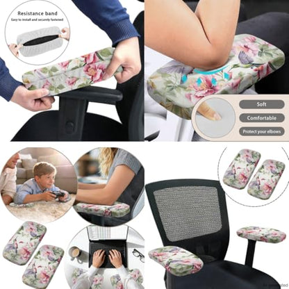 Pink Floral Butterfly Computer Chair Cover 4-Piece Set with Armrest Pads Easy to Clean Desk Chair Covers for Home and Rotating Chairs - color: Pink Floral Butterfly