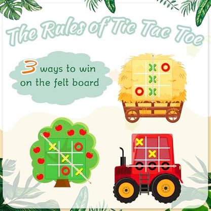 Wiwiqing 24 Pack Tic Tac Toe Farm Party Favors, Felt Travel Board Games Farm Animals Goodie Bags Stuffers Barnyard Cow Pig Sheep Strategic Toys for Birthday Gifts Prizes Themed Party Supplies