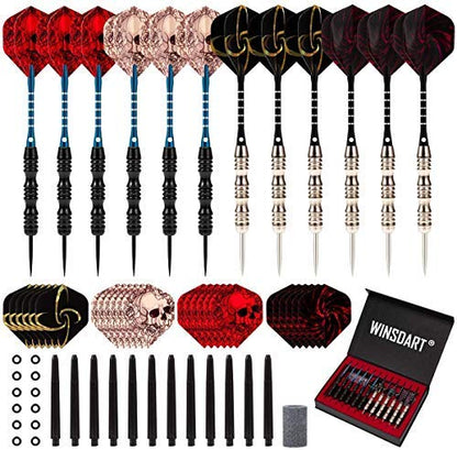 WINSDART Darts Metal Tip Set Professional Metal Darts for Dartboard Steel Tip Darts with Nonslip Iron Barrel Aluminum Dart Shafts,Extra Flights,Dart Sharpener,Gift Box - style: Skull Laser Darts Set