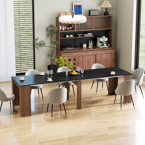 20"-118" Extendable Dining Table for 2-12 People, Modern Modular Extension Table, Space-Saving Extra Long Multifunctional Folding Dining Table, Walnut&Black - color: Black & Walnut, style: 20" - 118.5" (2-12 People)