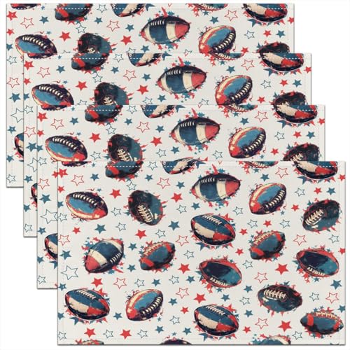 American Rugby Football Kids Placemats Set of 4,Star Ball Sport Games Table Place Mats,Western Cowboy Competition Modern Kitchen Decor,Red Blue Placemat Kitchen Table Decoration 12"x18" - color: Red Blue