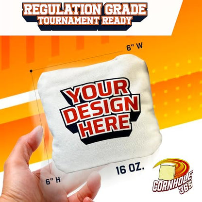 Cornhole365 Stick & Slide Custom Cornhole Bags - Personalized Dye-Sub Duck Canvas, Pellets Resin Filling, Double-Stitched, Durable & Weather-Resistant - For Beginner to Pro Cornhole Players - Set of 8