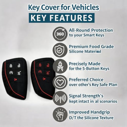 Silicone Key Fob Cover 2 Pack, Key Protector - 360° Key Protection Case for Chevrolet 2020-2026 Trailblazer/Equinox/Malibu, Anti-Scratch Silicone Key Cover (Black/Black Red) - color: Black/Black Red