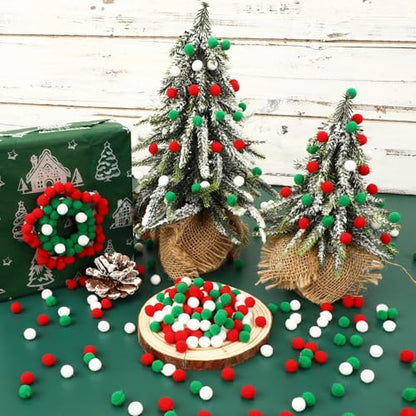 SEPGLITTER 1000 Pcs Christmas Red Green White Pom Poms Balls for Crafts | 1cm Mini Size, Christmas Puff Balls, DIY Crafts Making, Handmade Projects, Xmas Holiday Party Supplies Decoration - style: Red Green White Style