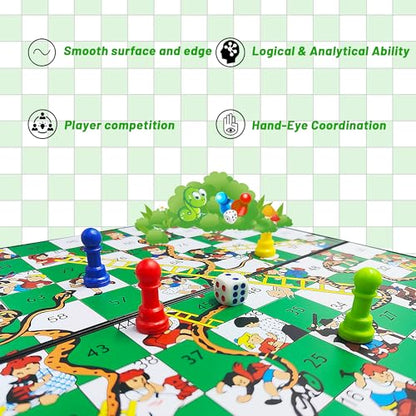 KIDAMI Magnetic Snakes and Ladders Board Game Set, Folding Portable Design, Family Travel Game Set Gift for Kids and Adults (11.2 inch x 11.2 inch)